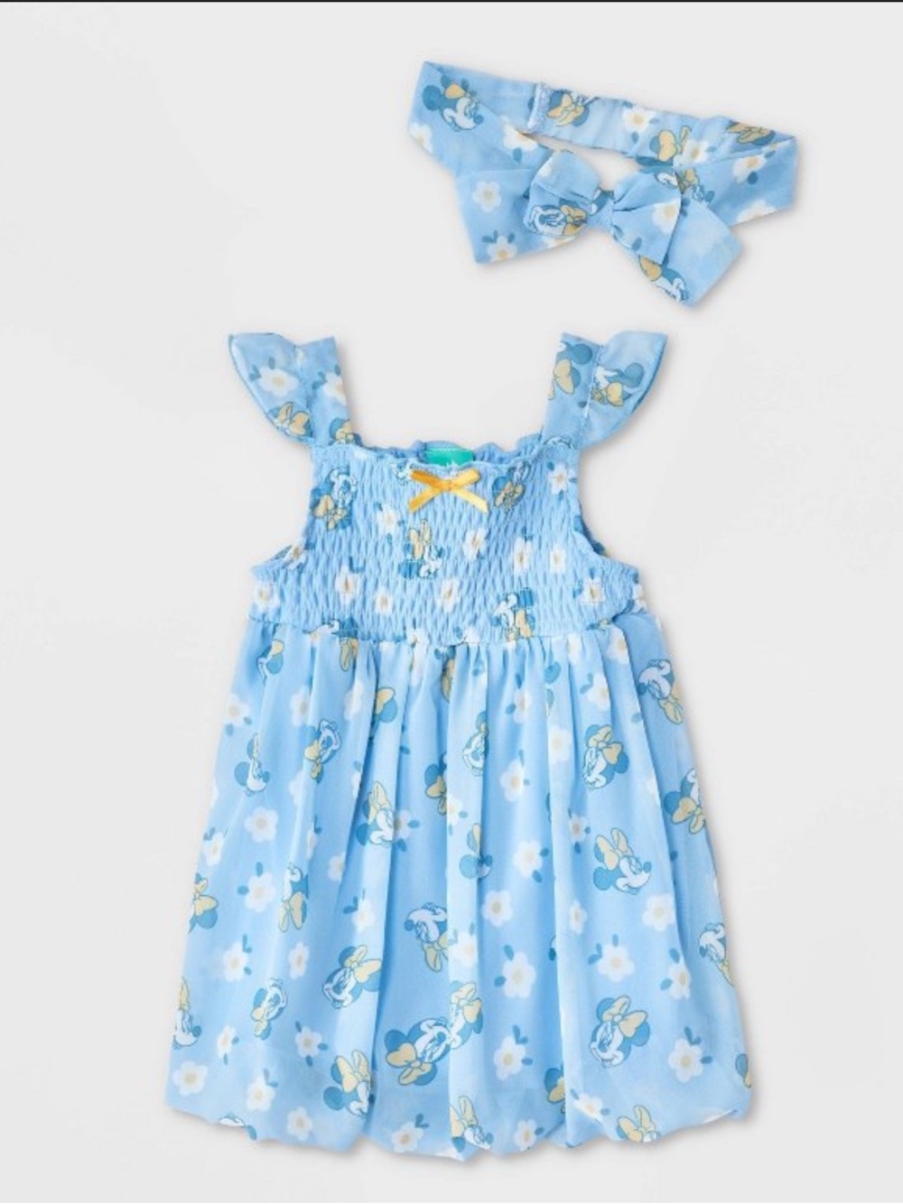 NWT Blue Disney Mini Mouse Floral Dressy Romper with Headband
